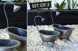 Galvanized Metal Bathtub Planters, Set of 2
