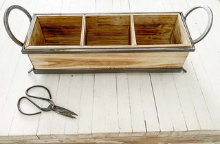 Wooden Divided Caddy with Metal Handles