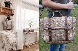 Vintage Inspired Jute Bag with Leather Handles, Pick Your Style