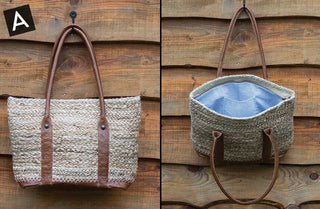 Vintage Inspired Jute Bag with Leather Handles, Pick Your Style