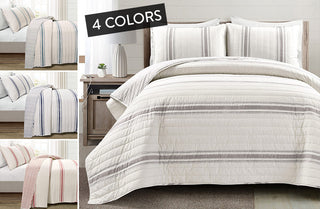 Reversible Striped 3 Piece Bedding Set, Pick Your Color/Size