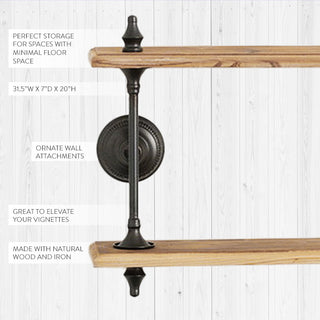 Two-Tiered Wooden and Metal Wall Shelf