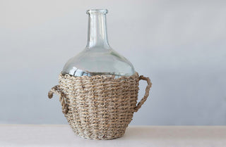 Glass Bottle with Removable Woven Seagrass Basket
