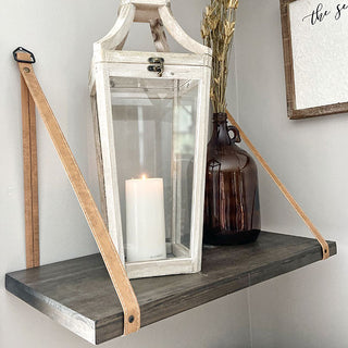 Floating Wall Shelf with Faux Leather Straps