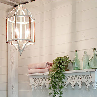 Chippy White Metal and Wood Chandelier