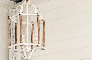 Chippy White Metal and Wood Chandelier