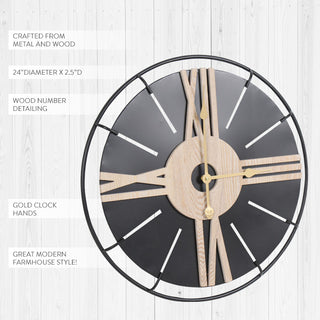 Metal and Wood Roman Numeral Wall Clock