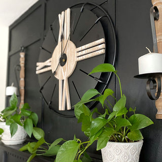 Metal and Wood Roman Numeral Wall Clock