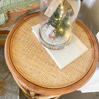 Round Rattan Side Table | Mid Century Modern | Accent Table