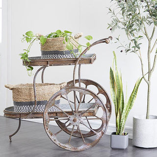 Distressed Metal Two-Tiered Planter Cart