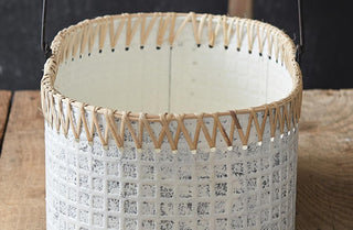 Whitewashed Metal And Cane Basket with Handle