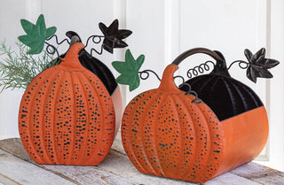 Metal Pumpkin Baskets, Set of 2