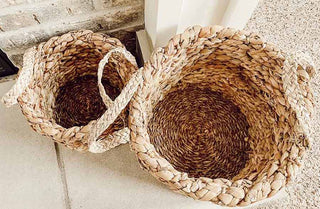 Handwoven Two-Toned Seagrass Baskets, Set of 2