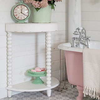 Whitewashed Half-Moon Accent Table