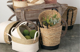 Natural and White Seagrass Baskets, Set of 3