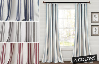 Farmhouse Stripe Yarn Dyed Cotton Window Curtain Panel Set, Pick Your Color