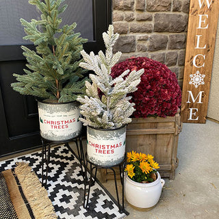 Distressed Christmas Bin Planter Stands, Set of 2