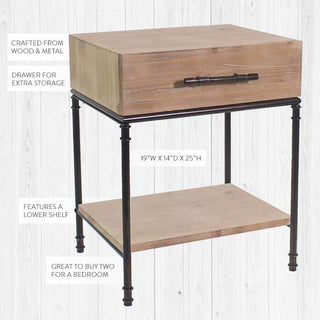 Modern Farmhouse Wood Side Table with Drawer