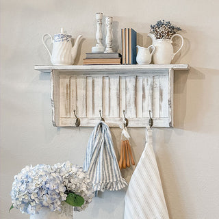 Distressed Mudroom Wall Shelf with Hooks