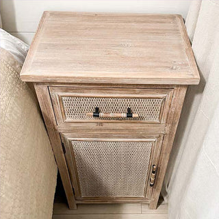 Wood and Rattan Accent Storage Table