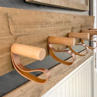Rustic Wooden Peg and Leather Wall Hooks