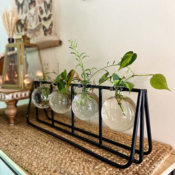 Clear Glass Bud Vases with Metal Rack - Decor Steals