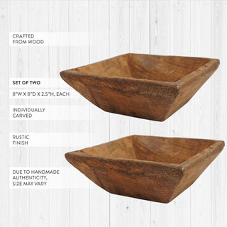 Square Wooden Dough Bowls, Set of 2