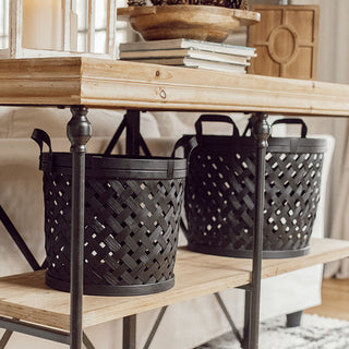Black Woven Bamboo Baskets, Set of 2