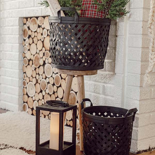Black Woven Bamboo Baskets, Set of 2
