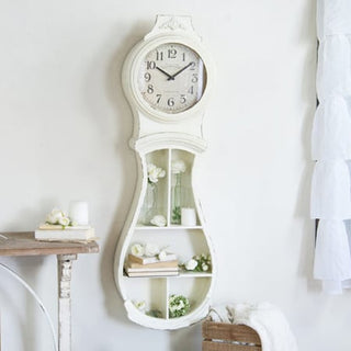 *HUGE* Distressed Wooden Wall Clock With Shelving