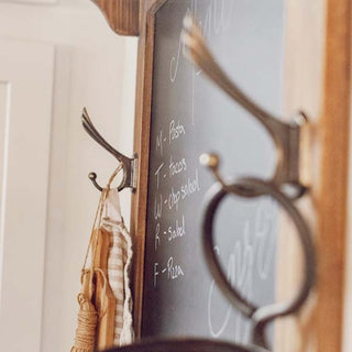 Multi-Functional Rustic Chalkboard Shelf with Hooks