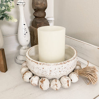 Distressed Clay Beaded Garland Candle Holder