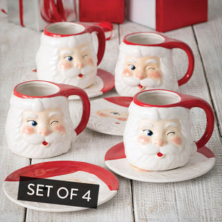 Vintage Inspired Santa Mugs, Set of 4