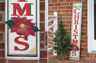 47.5 Inch Tall Merry Christmas Poinsettia Sign