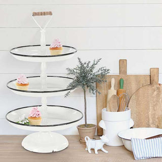 Chippy Distressed White Enamel 3-Tiered Tray