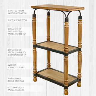 Metal and Wood Spindle Three-Tier Floor Shelf