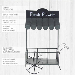 Farmhouse Iron Flower Cart with Roof