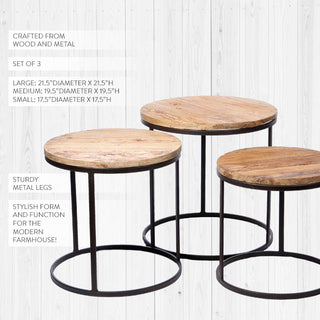 Round Wooden Top Accent Tables, Set of 3