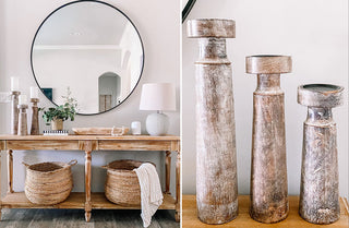 LARGE Distressed Spindle Candle Pillars, Set of 3