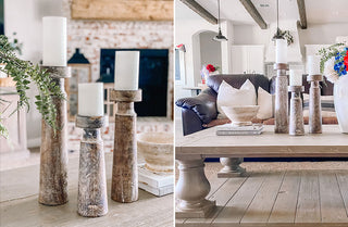 LARGE Distressed Spindle Candle Pillars, Set of 3