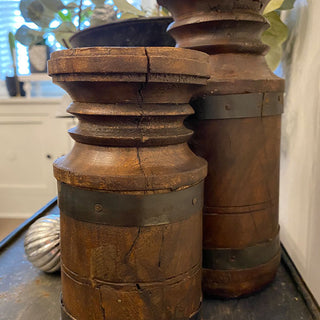 FOUND Repurposed Teak Wood Candle Stands, Set of 2