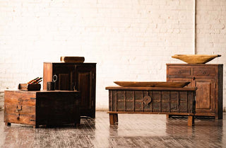 Antique Iron Panel Storage Coffee Table
