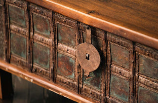 Antique Iron Panel Storage Coffee Table