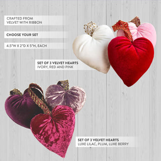 Set of Three Velvet Hearts, Pick Your Color