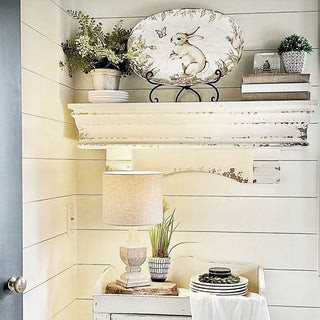 Distressed White Wooden Mantel Shelf