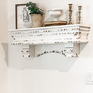 Distressed White Wooden Mantel Shelf
