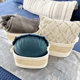 Two-Toned Striped Oval Baskets, Set of 3