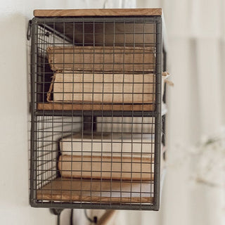 Wood Shelf With Four Wire Mesh Cubbies