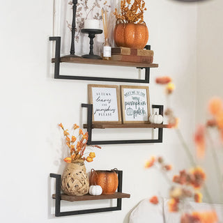 Industrial Geometric Floating Wall Shelves, Set of 3