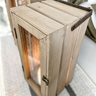 Rustic Wood and Glass  Lanterns, Set of 2
